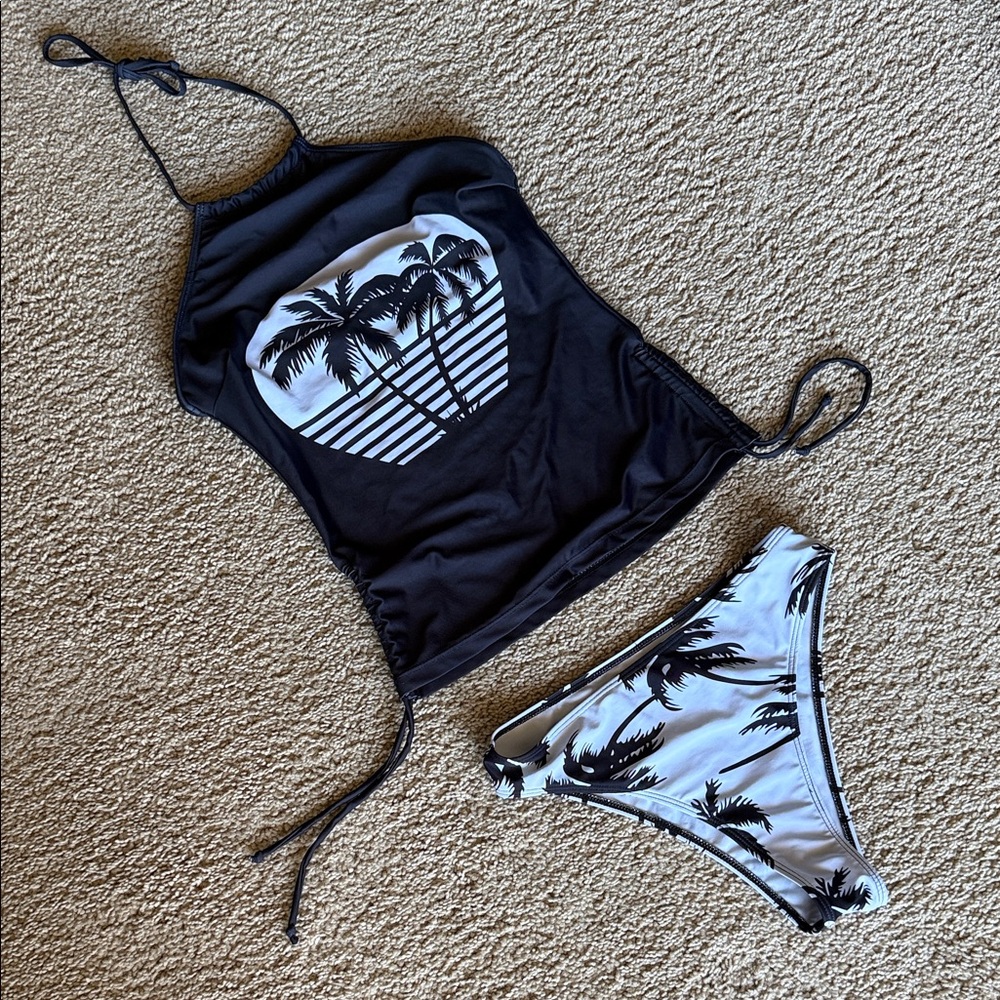 Palm Tree Tropical Swimsuit 2 Piece Palm Black & White